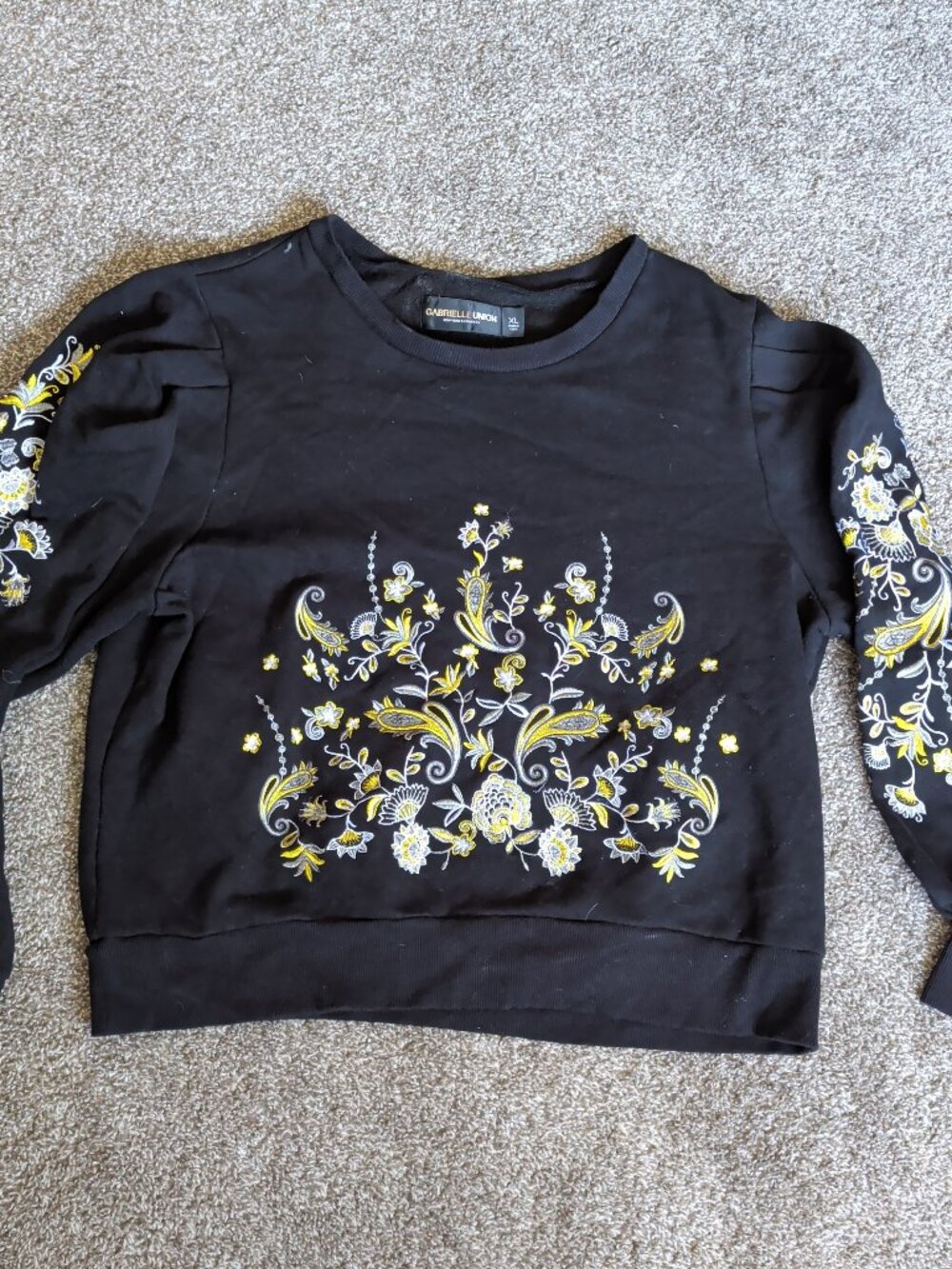 Gabrielle Union New York Womens XL Cropped Paisley and Floral Black Sweatshirt